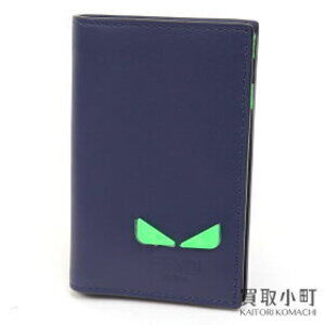 Fendi Bugs Monster Eyes Compact Wallet Blue Leather Green Bifold Billfold